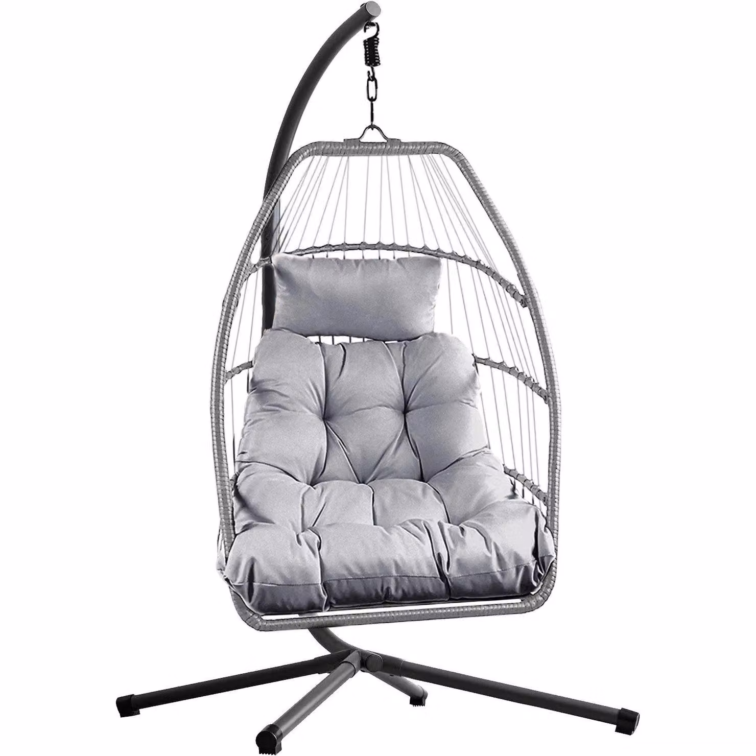 Home Republic Miami Hanging Egg Chair with Cushion in Grey Rattan – 2