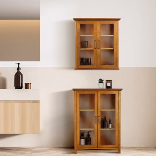 Teamson Home Avery Two-Door Wall Mounted Bathroom Cabinet in Oiled Oak with Glass Doors, W/D/H: 60.96 x 21.59 x 52.06 cm – 5