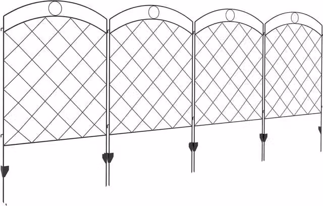 Outsunny Black Steel Palisade Garden Fence Panels, Set of 4, H: 110 cm, W: 350 cm