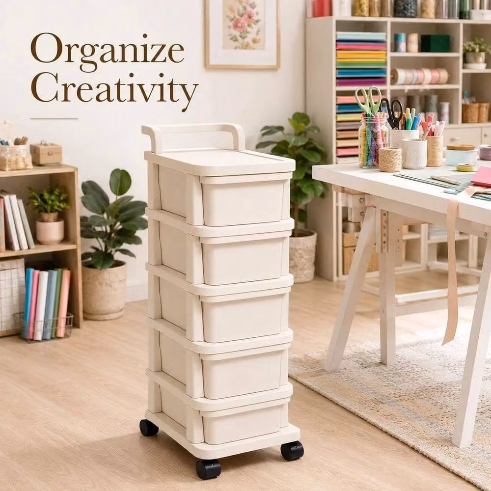 FORGEVIO 5-Tier Plastic Storage Trolley in Beige – 2