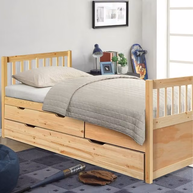 Comfy Living Solid Wood Pine Childrens Bed with Storage Drawers, W/D/H: 90 x 190 cm