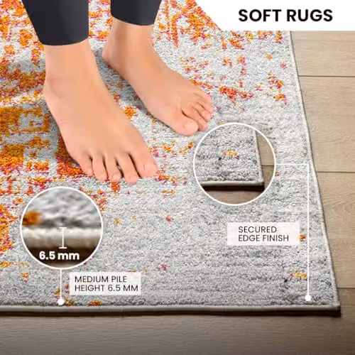Livabliss Harput Vintage Boho Style Machine Woven Rug in Grey and Orange, W: 80 cm, L: 150 cm – 4