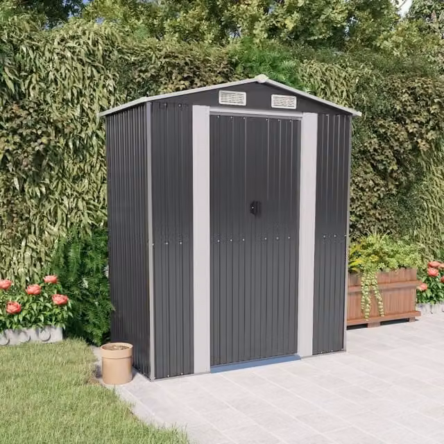 Berkfield Home Anthracite Garden Shed in Galvanised Steel with Sliding Doors, W/D/H: 192 x 108 x 223 cm – 1