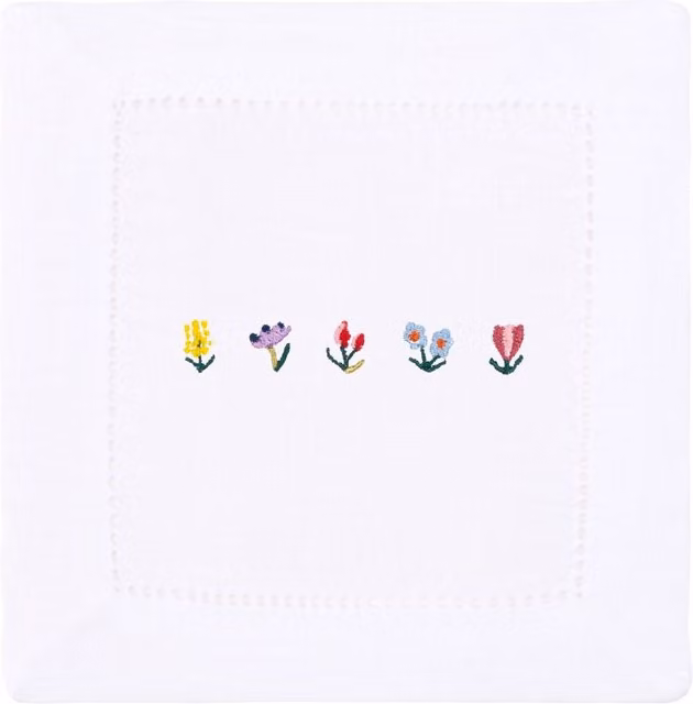 Mafra White Cotton Table Linen with Multicolour Embroidered Floral Napkins and Placemats