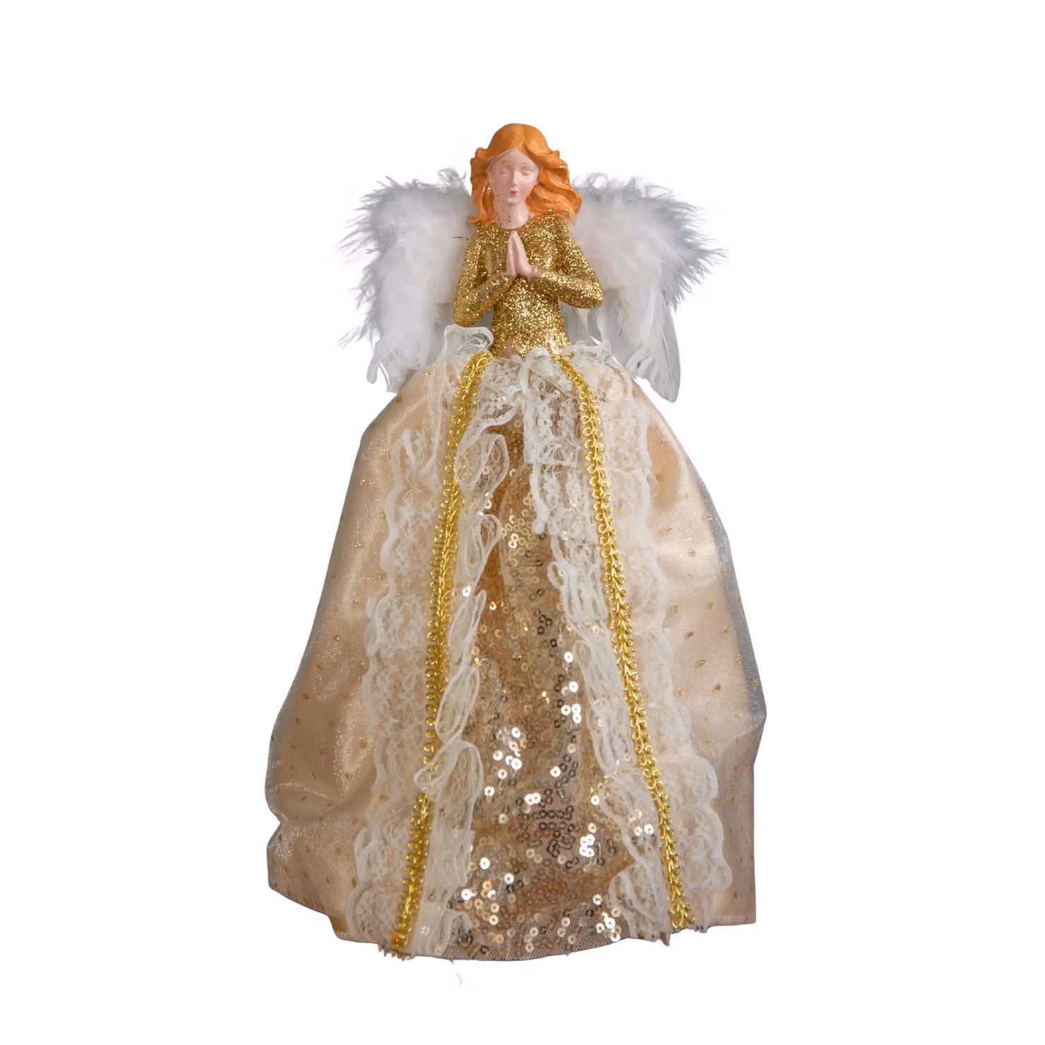 Samuel Alexander Gold Christmas Angel Tree Topper Decoration with Feather Wings, Height: 25 cm – 4