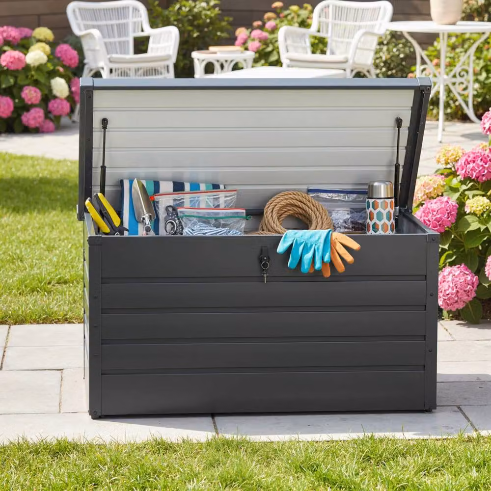 Wyld Haus Ronamo Dark Grey Galvanised Steel Garden Storage Box W: 120 cm, D: 62 cm, H: 62 cm – 9