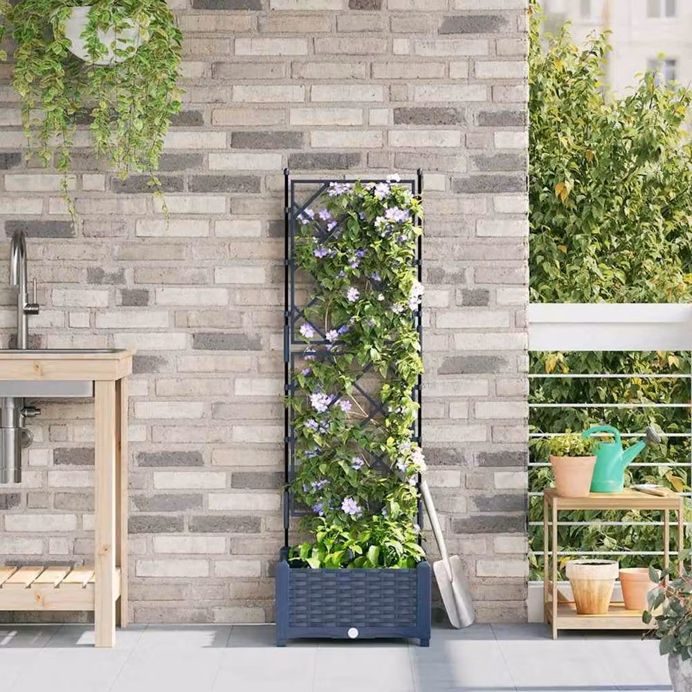 Berkfield Home Garden Planter with Trellis in Grey, W/D/H: 40 x 40 x 125.5 cm – 2