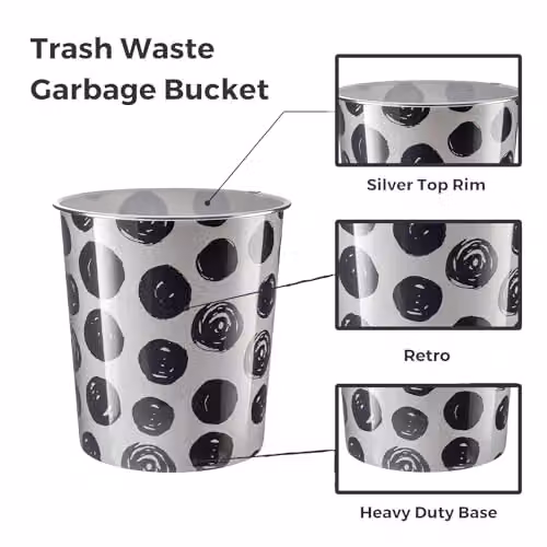 MantraRaj Pack of 2 Plastic Waste Paper Baskets, 7.7 Litre, Polka Dot Black – 4