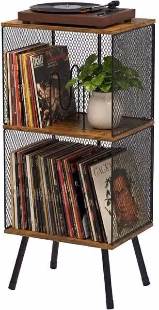 FORGEVIO 3-Tier Record Player Stand in Brown, W/D/H: 30 x 30 x 91 cm – 1