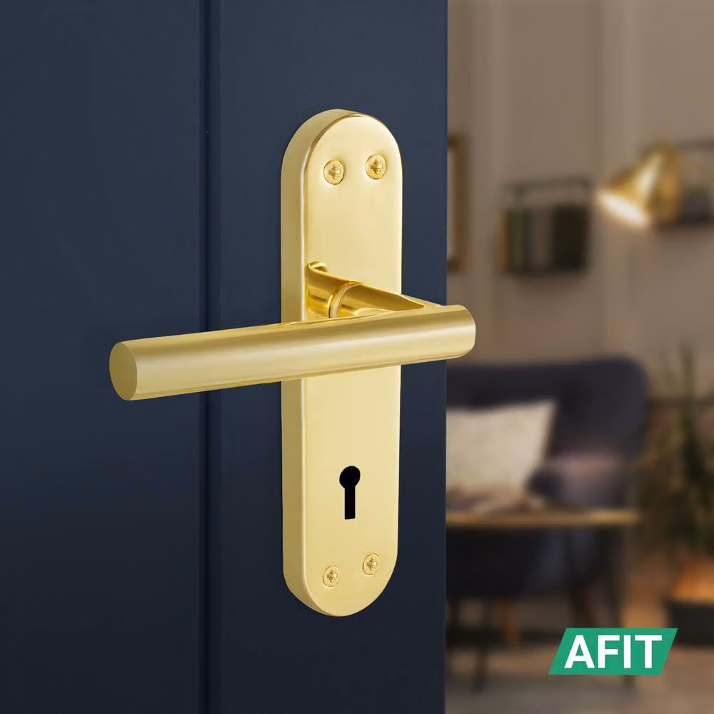 AFIT T-Bar Polished Brass Lock Backplate and Handles Set in Gold, W/D/H: 15 x 15 x 15 cm – 3