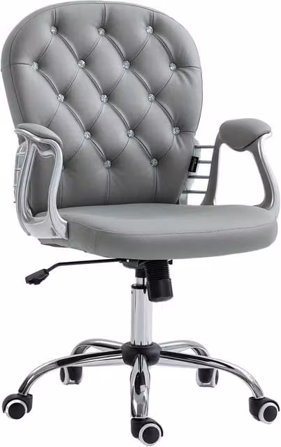 Rolipo Ergonomic Grey Synthetic Leather Office Chair with Diamante Back and 360 Degree Swivel – 1