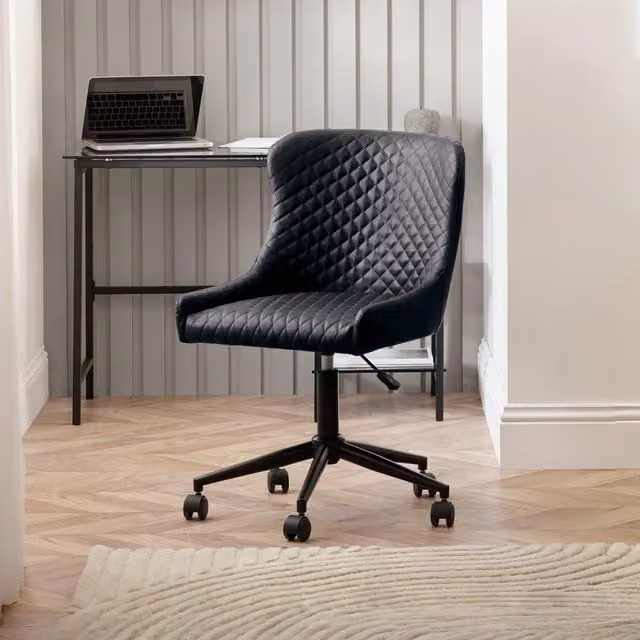 Julian Bowen Glamour Task Chair in Black and Grey Velvet and Synthetic Leather with Castors