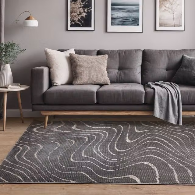 The Rug Edit Axel Geometric Ripple Living Area Rug in Grey, 275 cm