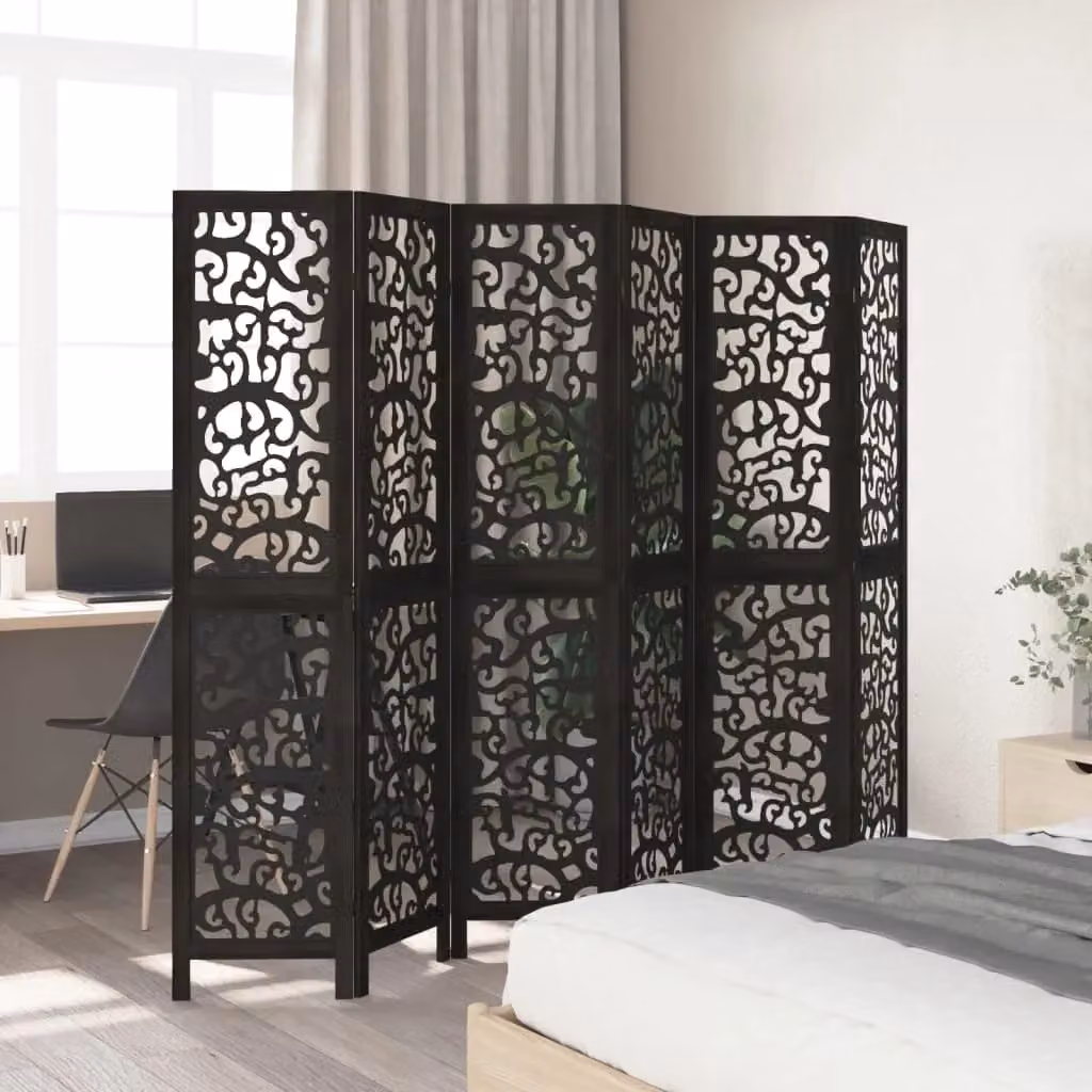 Berkfield Home 6 Panel Black Solid Wood Paulownia Room Divider – 3