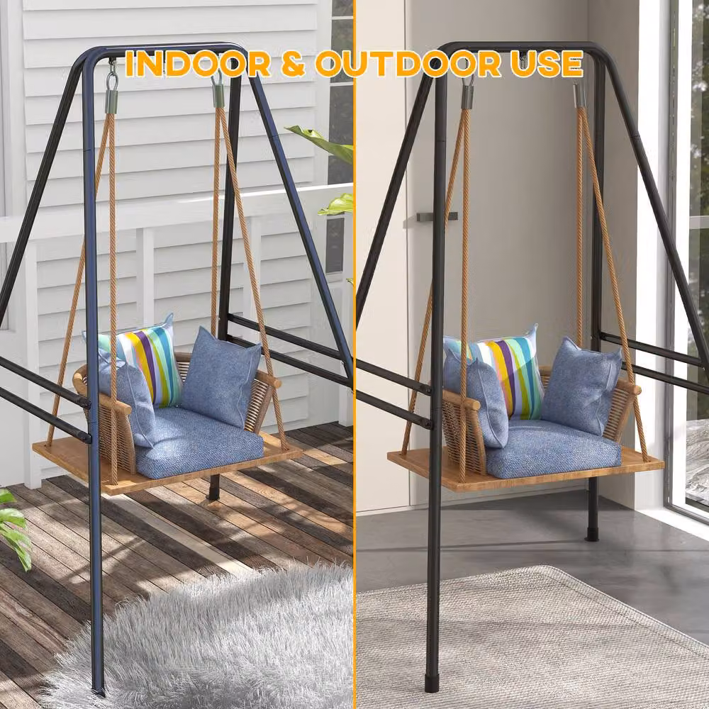 Outsunny Heavy Duty Metal Hammock Chair Stand, Black, W/D/H: 124 x 143 x 180 cm – 6