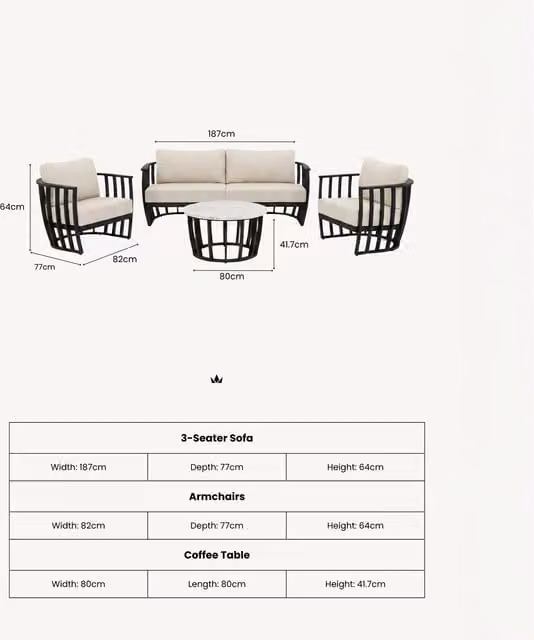 Royalcraft Lucca Aluminium Lounging Set with Coffee Table in Matt Black and Yellow