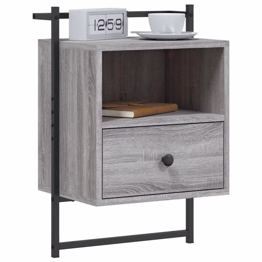 Berkfield Home Set of 2 Wall-mounted Bedside Cabinets in Grey Sonoma, W/D/H: 40 x 30 x 61 cm – 2