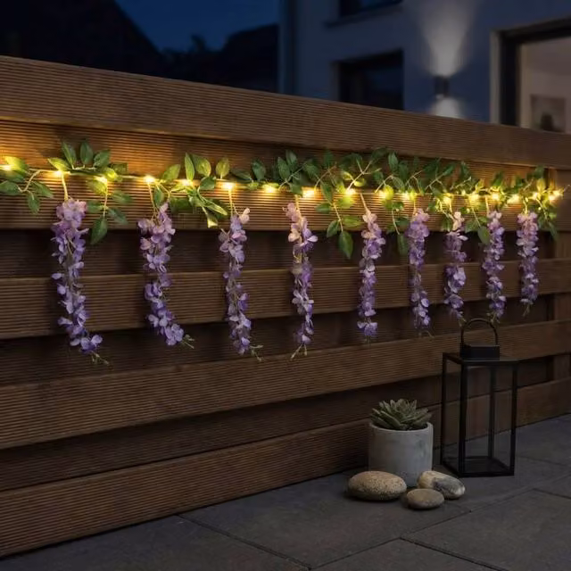 Garden Greatness Violet Solar Wisteria String Lights in White with Warm White LED and Remote Control