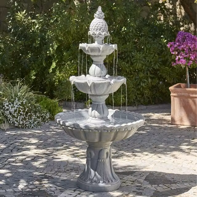 Primrose Regal 3 Tier Cascading Water Feature in Grey Polyresin