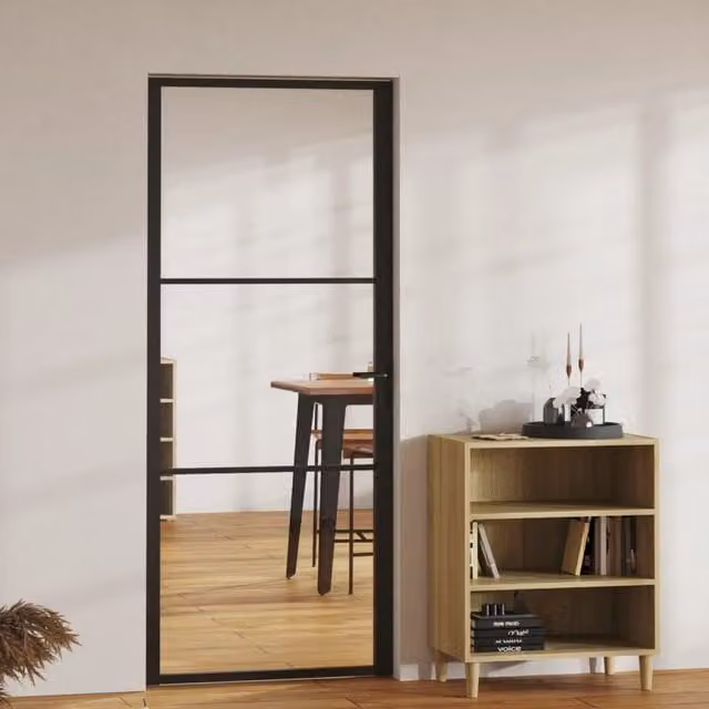 Berkfield Home Modern Interior Door with ESG Glass and Aluminium, Black, W: 83 cm, H: 201.5 cm – 1