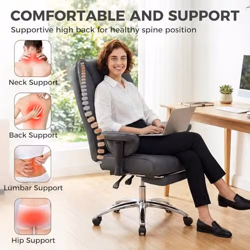 HOMCOM Executive Office Chair in Black with Ergonomic Design, Footrest and Headrest – 4