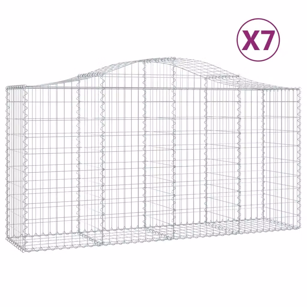 Berkfield Home Arched Gabion Baskets, 7 Piece Set, Silver Galvanised Steel, W: 200 cm, D: 50 cm, H: 100-120 cm – 2