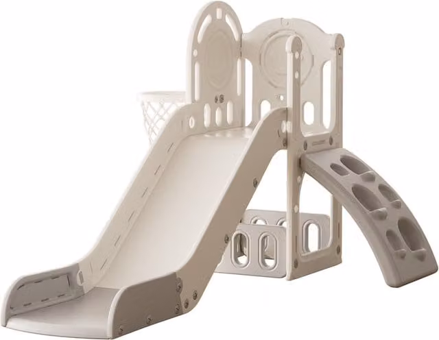 Kidkid Slide and Climber Playset with Hoop and Organizer in Grey and White