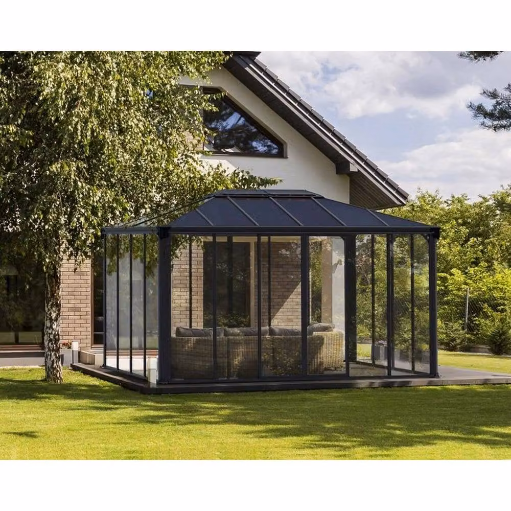 Palram Ledro 3000 Closed Grey Aluminium and Polycarbonate Hip Roof Gazebo, W: 295 cm, D: 295 cm, H: 276 cm – 1