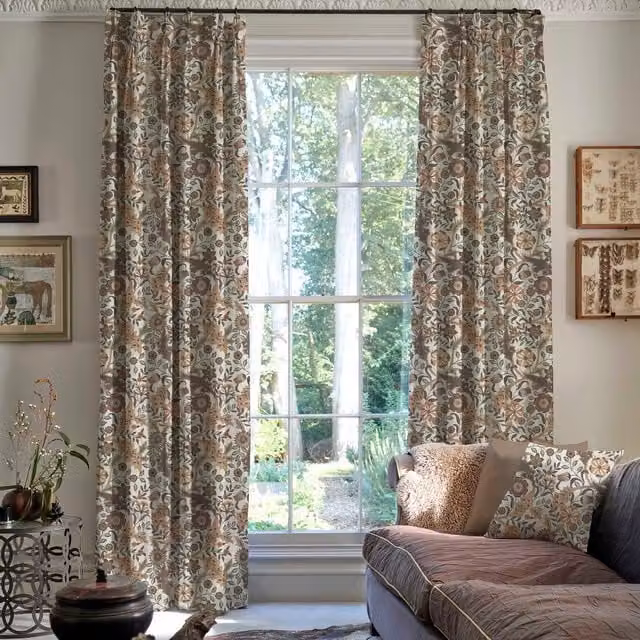 Linda Barker Home Agra Made To Measure Blackout Floral Curtains in Mushroom Beige and Multicolour Cotton