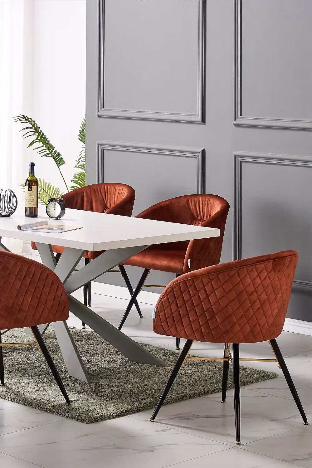 Life Interiors Set of 2 Vittorio Velvet Dining Chairs with Black Metal Legs in Red – 4