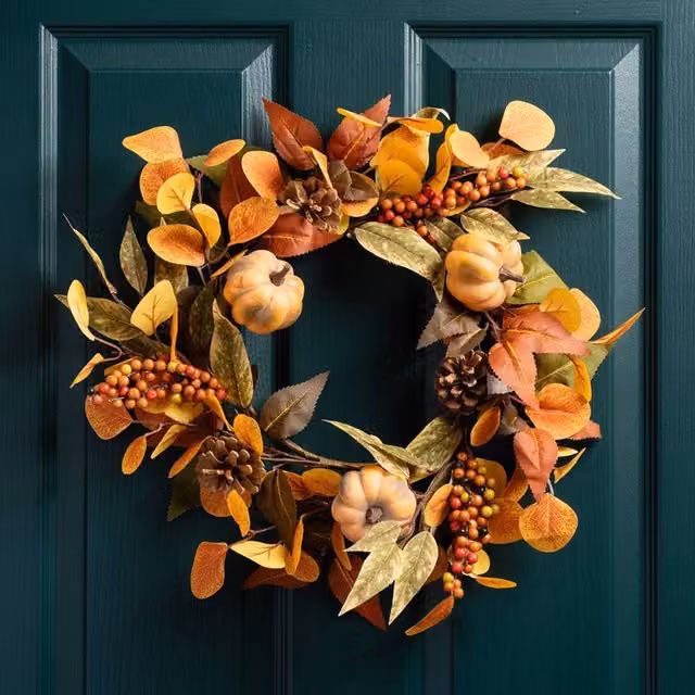 Scottish Everlastings Ltd Autumnal Pumpkin Wreath in Orange and Brown, Diameter: 45 cm