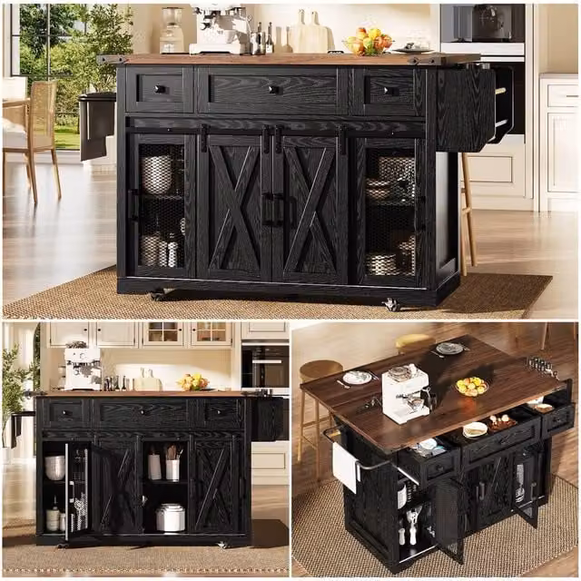 BTM Kitchen Island Trolley with Extendable Worktop and Power Outlet in Black, W/D/H: 91.5 x 45 x 45 cm – 1