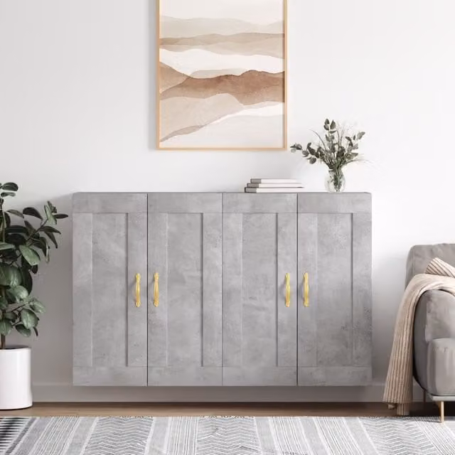 Berkfield Home Set of 2 Wall Mounted Cabinets in Concrete Grey Matt MDF