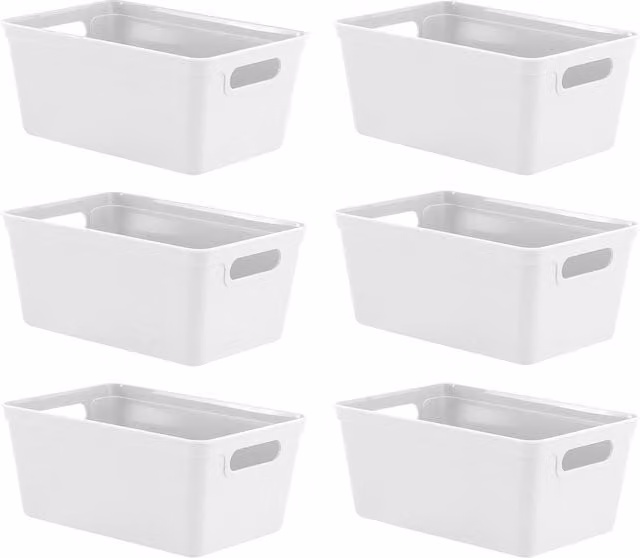 Simpa Set of 6 Plastic Studio Organiser Trays with Handles, White, 4L, H: 11 cm x W: 17 cm x D: 25 cm