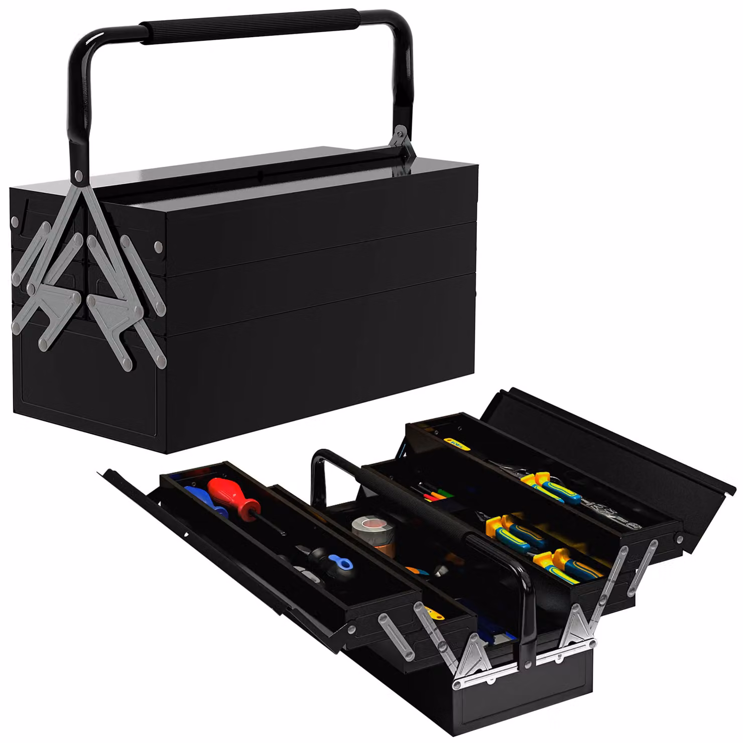 DURHAND 3 Tier Metal Toolbox with 5 Trays and Carry Handle in Black – 2