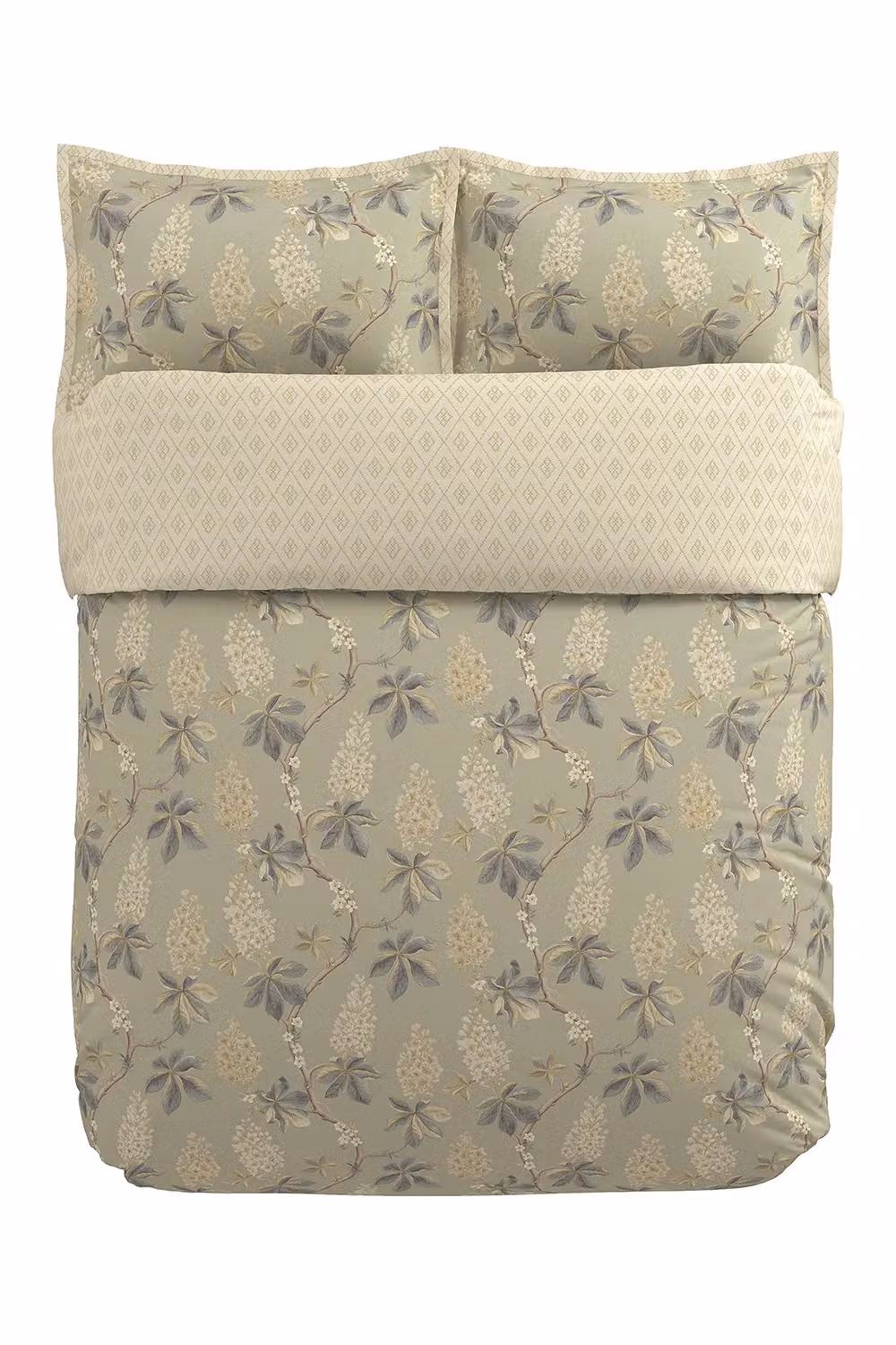 Sanderson Chestnut Tree Reversible Cotton Mako Satin Duvet Cover and Pillowcase Set in Grey, Blue and Green, W/D/H: 140 x 200 cm – 2