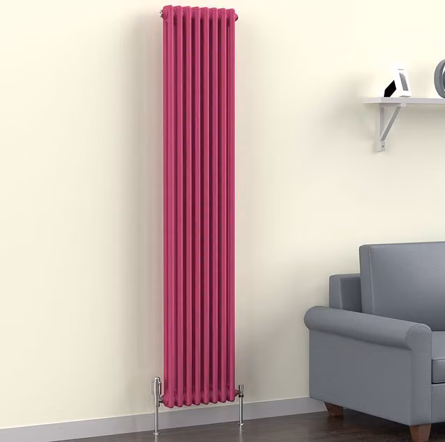 Lux Heat Vertical Coloured Column Radiator in Barbie Pink, H 180 cm x W 38 cm