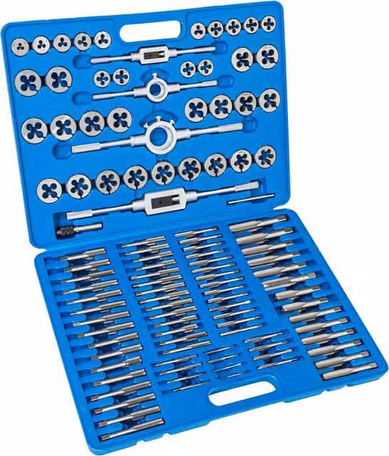tectake 110-Piece Tap and Die Set in Blue with Plastic Case