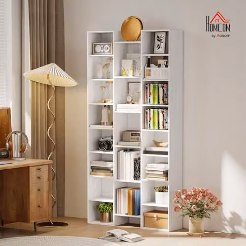 HOMCOM 21 Cube Tall Bookcase in White with 10 Adjustable Shelves, H 181 x W 89.5 x D 23.5 cm – 2