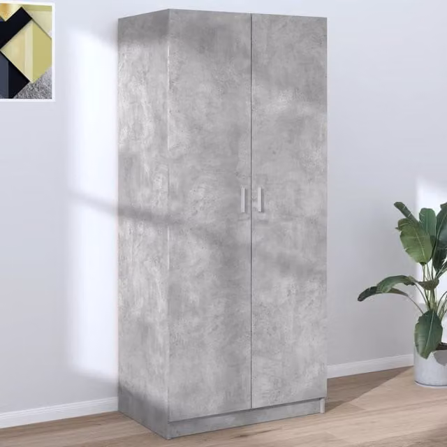 Berkfield Home Concrete Grey Wardrobe with Hinged Doors, W/D/H: 80 x 52 x 180 cm