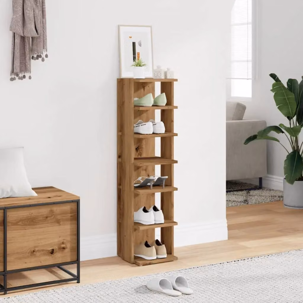 Berkfield Home Artisan Oak Shoe Cabinet in Brown, W/D/H: 28 x 27 x 102 cm – 3