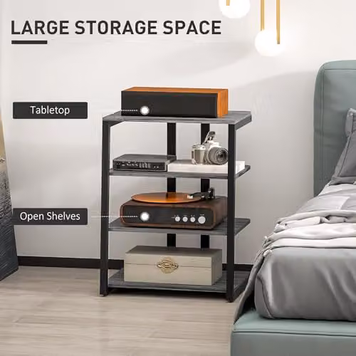HOMCOM 4-Tier HiFi Media Storage Shelf and Record Player Stand in Matt Grey, W/D/H: 60.5 x 60 x 79 cm – 4