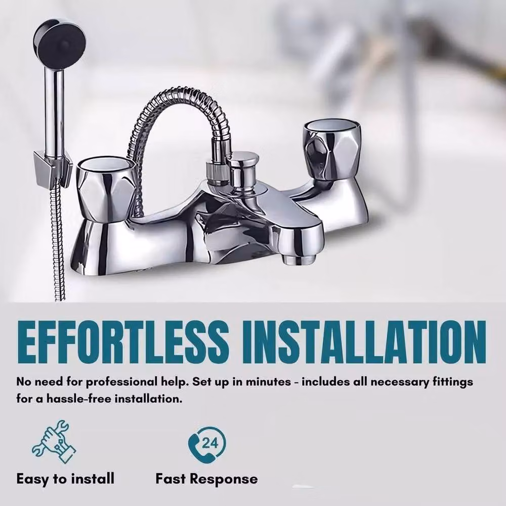 Hinsinc Deck-Mounted Bath and Shower Mixer Tap in Chrome Silver – 3