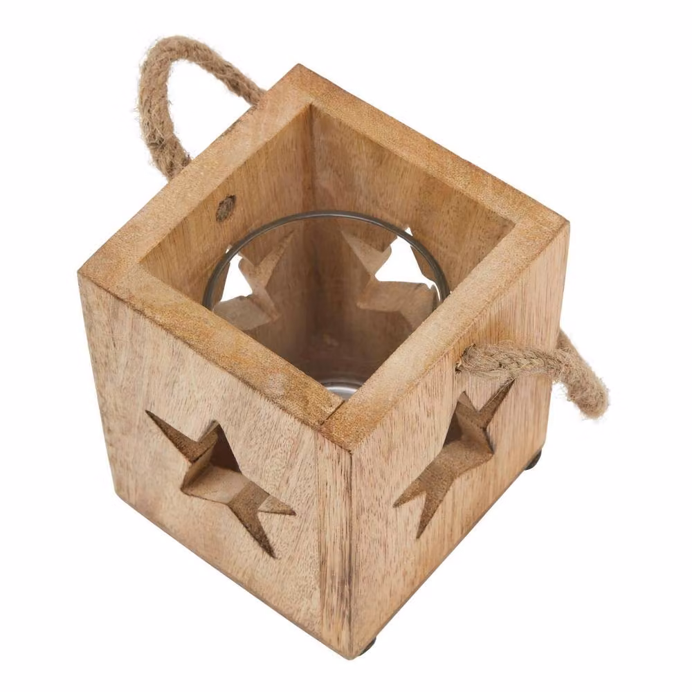 Hill Interiors Wooden Star Tealight Holder in Brown, W/D/H: 16 x 19 x 19 cm – 2