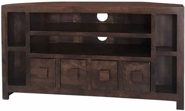 Jaipur Furniture Ltd Plus Corner TV Unit in Brown Mango Wood, W104 x D43 x H55 cm