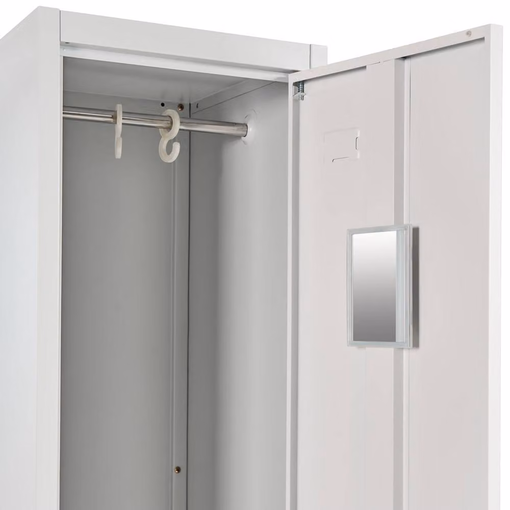 Wyld and Coco Freestanding Metal Storage Locker in White and Grey with Lockable Hinged Doors, Internal Shelves and Hanging Rod – 3