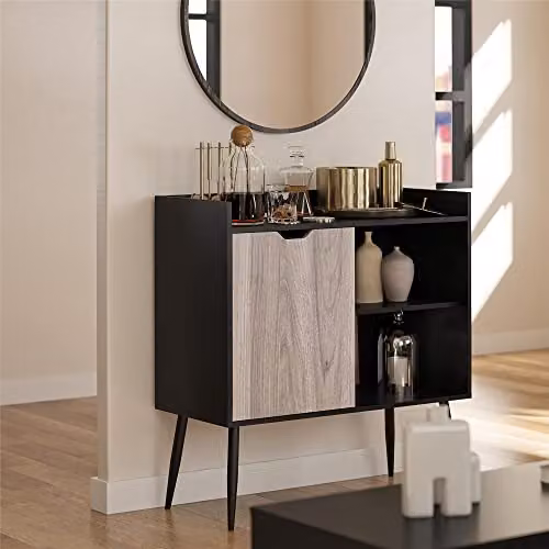 DHP Furniture Copley Bar Cabinet in Black and Brown Oak Look, W/D/H: 92 x 41 x 97 cm – 5