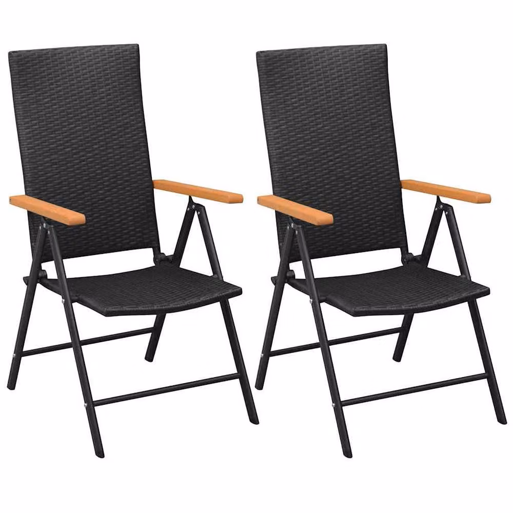Berkfield Home Stackable Poly Rattan Garden Chairs with Armrests, Set of 2, Black – 2