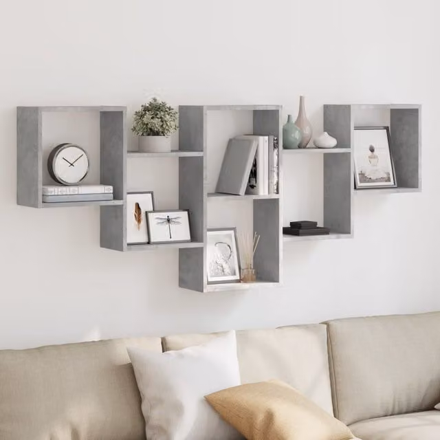 Berkfield Home Wall Mounted Modern Shelf in Concrete Grey, W: 159 cm, D: 18 cm, H: 66 cm