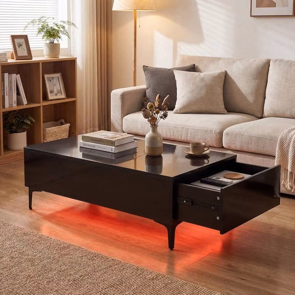 KORVIXA Modern Rectangular Lift Top Coffee Table with Hidden Compartment in Black – 3